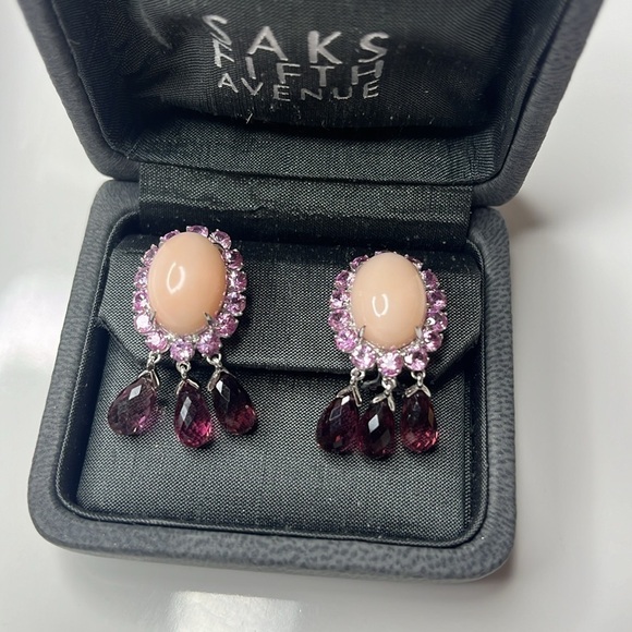Source Unknown Jewelry - 18KT PINK OPAL, PINK SAPPHIRE & PINK TOURMALINE EARRINGS